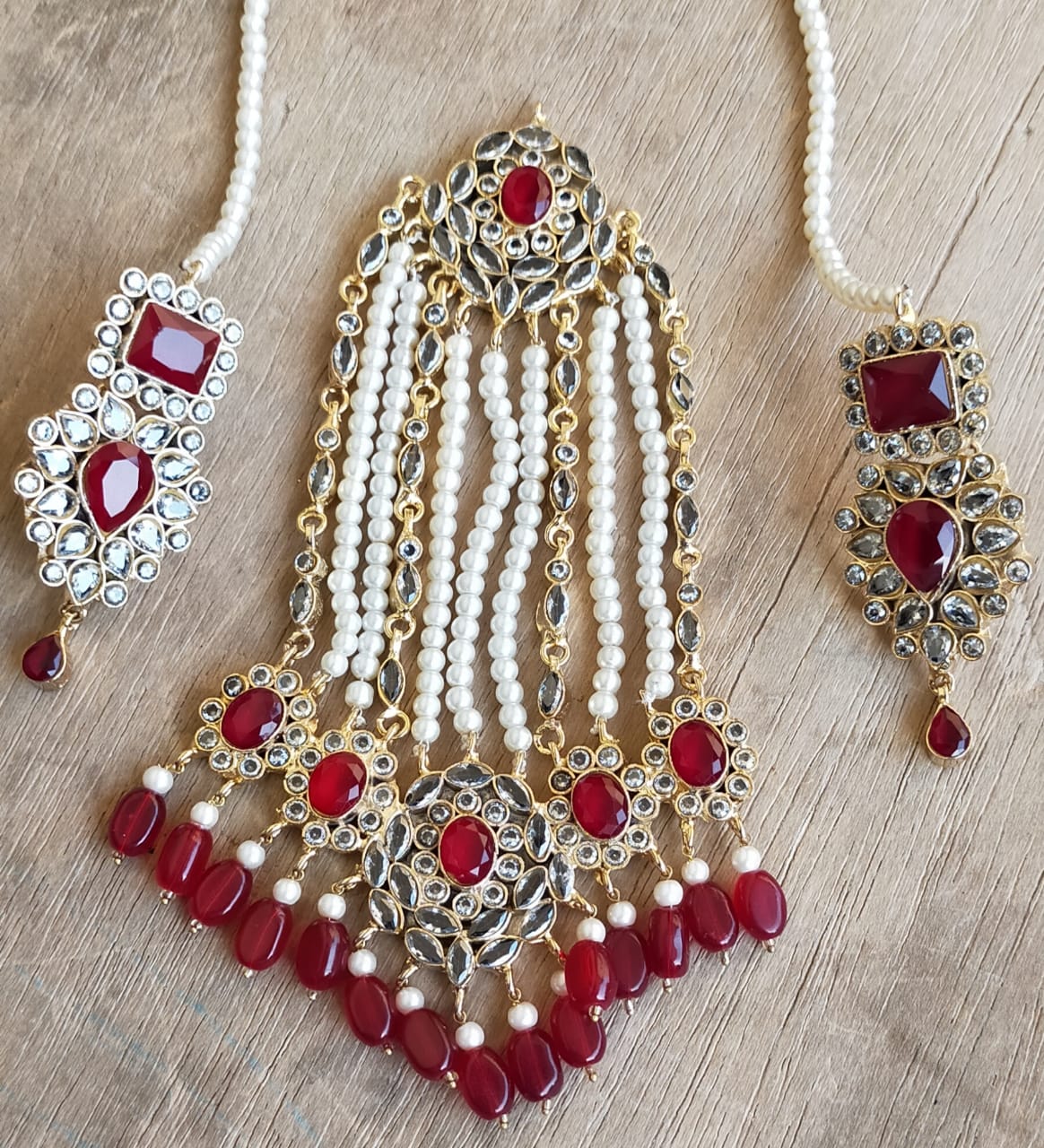Artificial Kundan Jhoomar and Earring Set