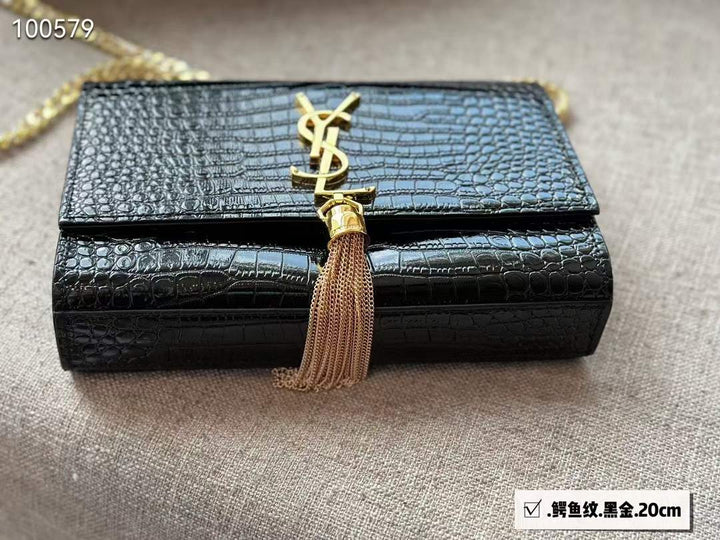 YSL Small Chain Leather Bag (BLACK)