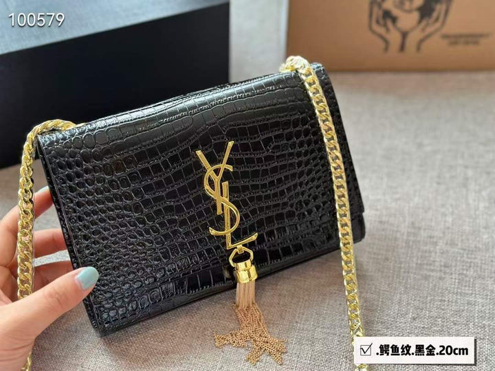 YSL Small Chain Leather Bag (BLACK)