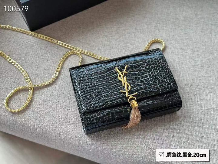 YSL Small Chain Leather Bag (BLACK)