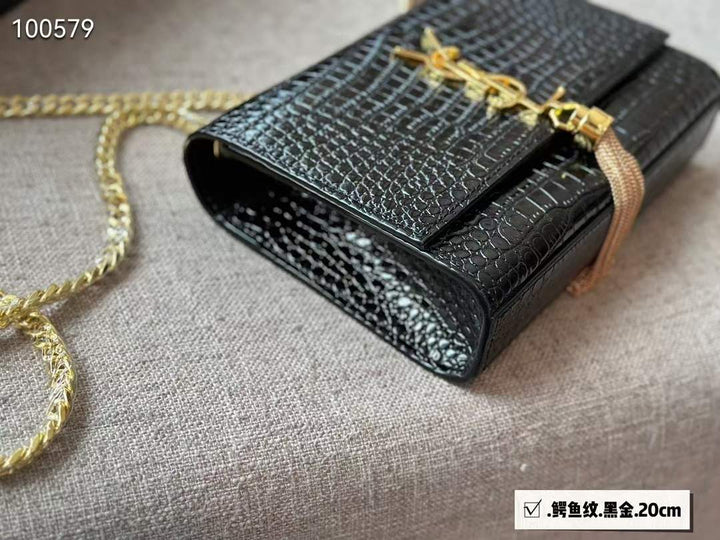 YSL Small Chain Leather Bag (BLACK)