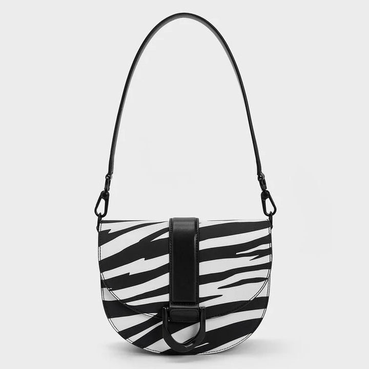 Charles & Keith Gabine Saddle Bag Zebra Print (Black)