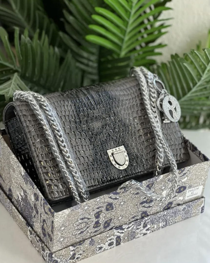 Medium Crocodile-Textured Bag
