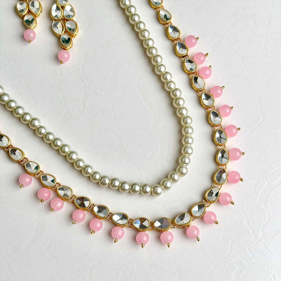Kundan Maala/Earrings (Baby Pink) - Maala
