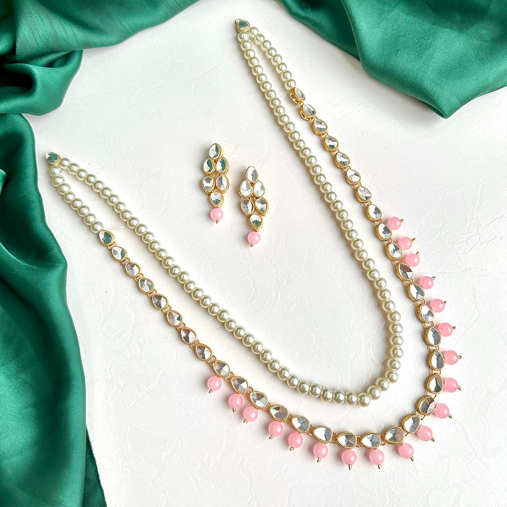 Kundan Maala/Earrings (Baby Pink) - Maala